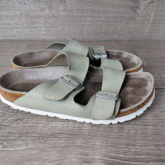 Birkenstock Arizona Sandals Women Size 36 US 5-5.5 Green Birkibuc 2 Strap Slides - Picture 7 of 13